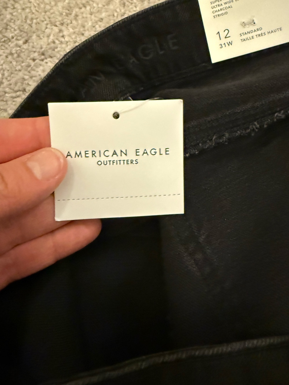 NWT Sz 12R American Eagle "Strigid" Super High Rise Ultra-Wide Leg Charcoal Jean - Picture 9 of 15